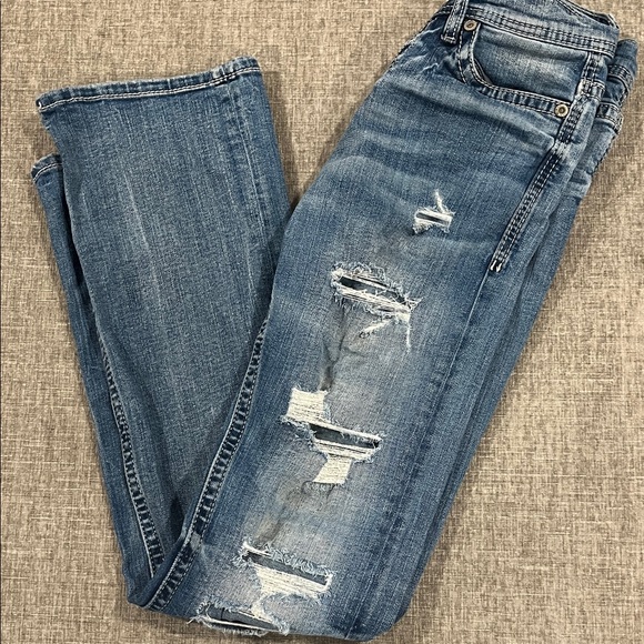 Aiden Medium Blue Distressed Bootcut Jeans - Picture 4 of 5